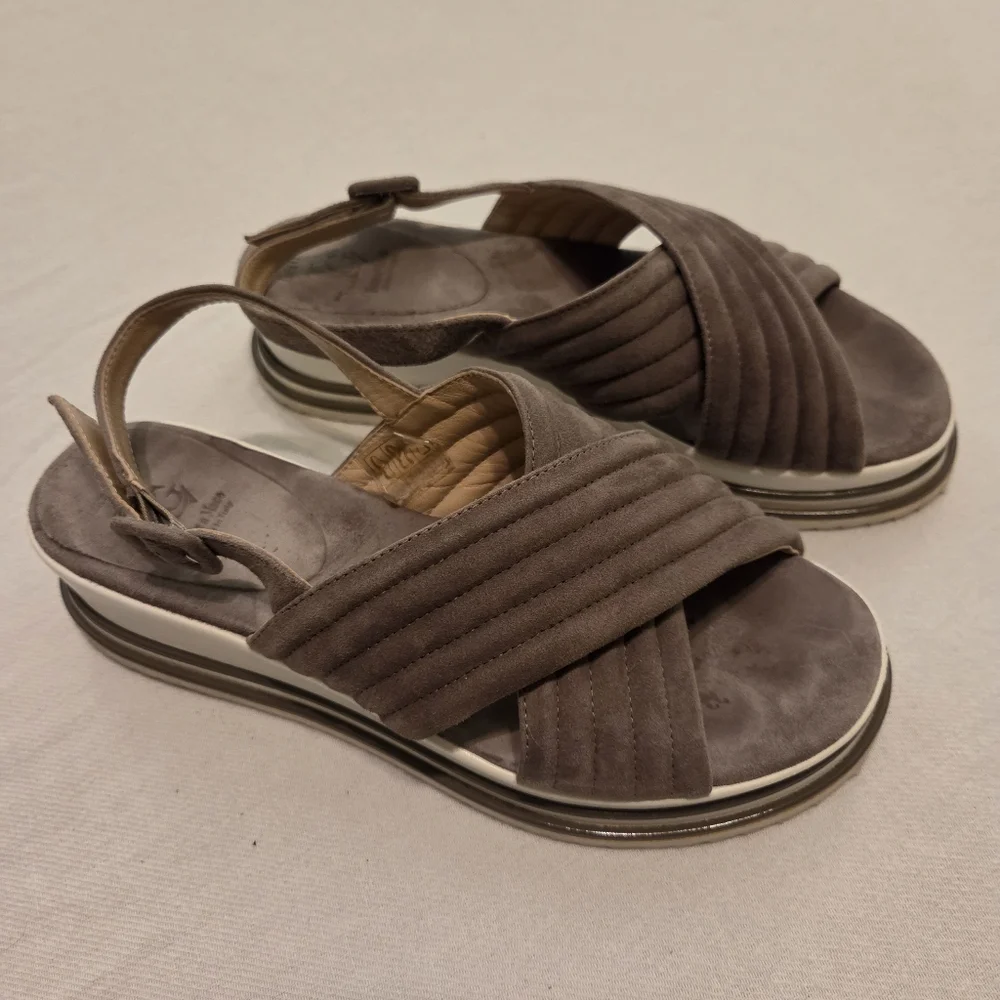 LUCA GROSSI‎ Taupe Suede Open Toe Sling Back Platform Sandals Women's EU 38 US 8